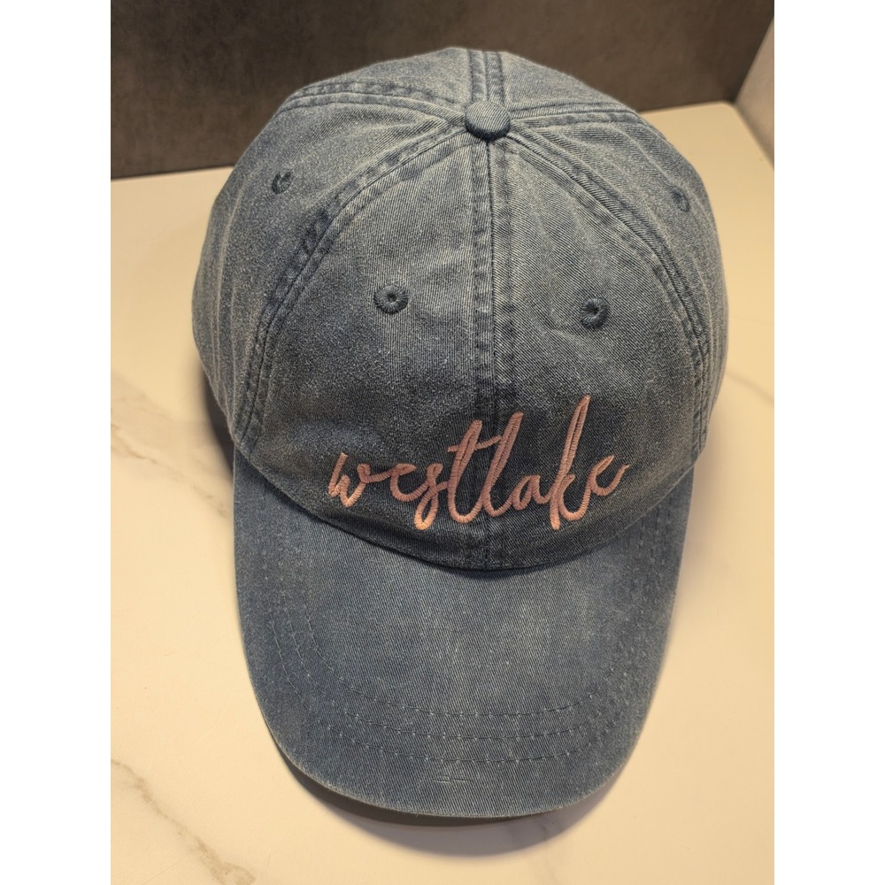 Adams Westlake Blue Denim Baseball Cap Pink Embroidered‎ Dad Hat LP101
